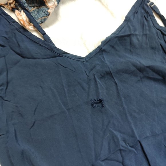 Splendid womens lined tunic ruffle cap sleeve mini dress Navy Blue Floral sz M - Picture 4 of 10